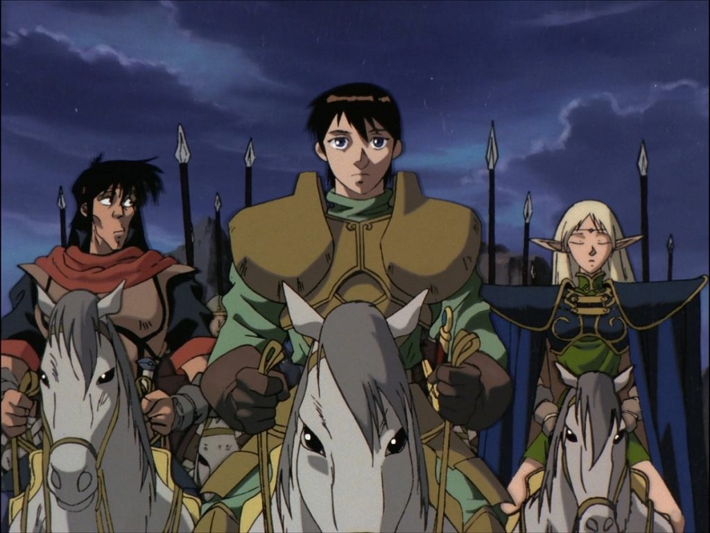 The band of warriors mounts their horses.