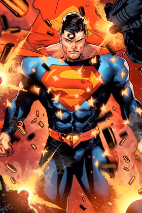 Superman deflecting bullets in the comic art of Jorge Jiménez